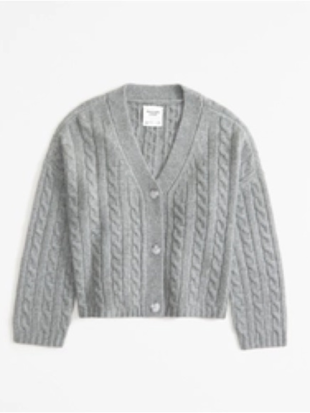 Abercrombie & Fitch Light Gray Cable Knit V-Neck Button Cardigan